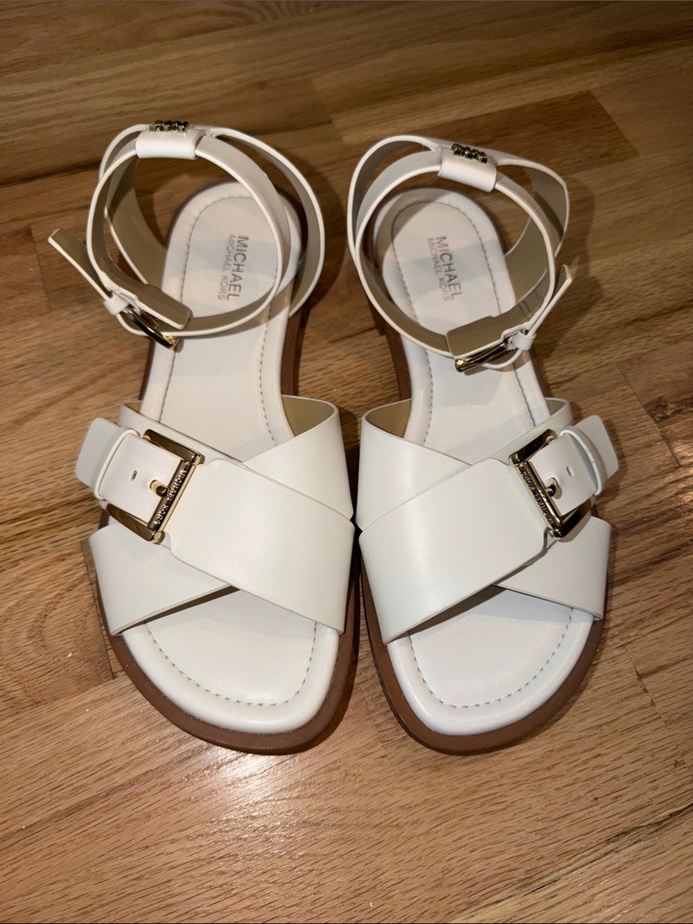 MICHAEL Michael Kors White Leather Buckle Ankle-Strap Sandals